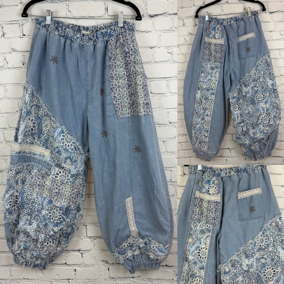 POL Patchwork Denim Lace Joggers - Picture 2 of 3